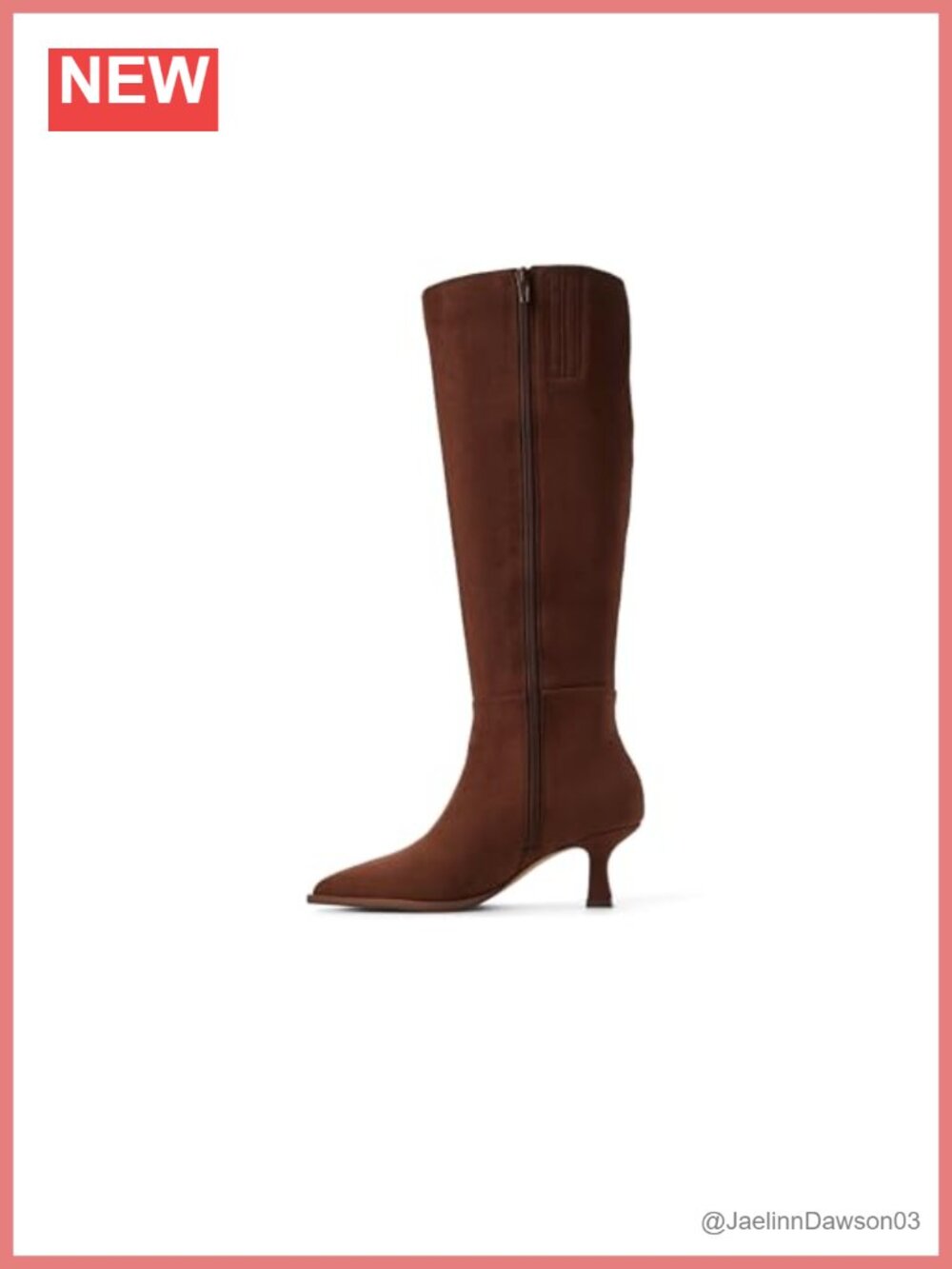 Knee-High Boots Pointed Toe Zip Block Heel Textile